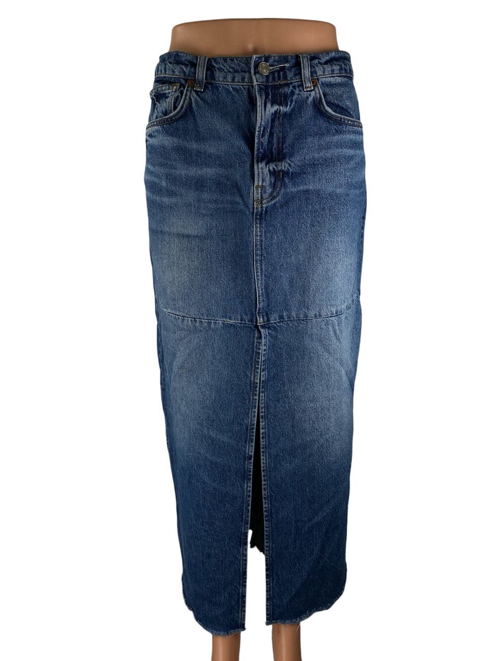 Reformation Jeans Tazz Blue High Slit High Waist Maxi Denim A-Line Skirt Size 27